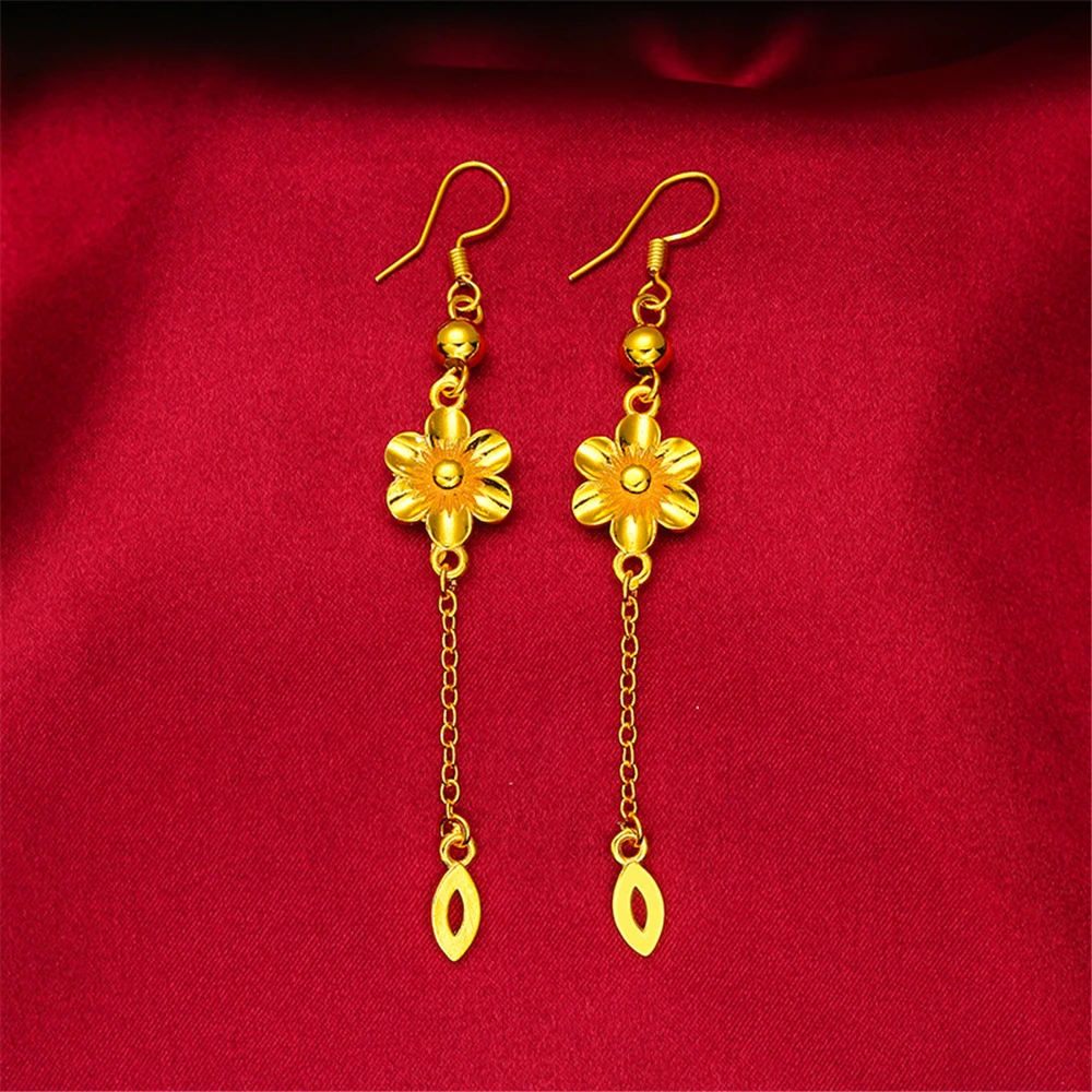 24K Gold Plated Charm Earrings For Women Long Tassel Drop Earing Brincos Femme 2021 Wedding Jewelry Accesories Party Gifts