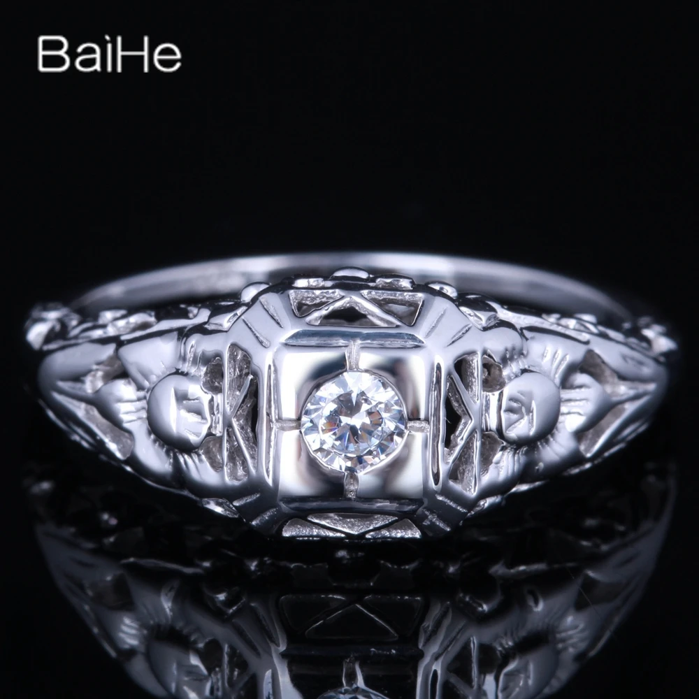 

BAIHE Solid 14K White Gold 0.21CT Flawless Genuine AAA Graded Cubic Zirconia Women Vintage Fine Jewelry Cubic Zirconia Ring