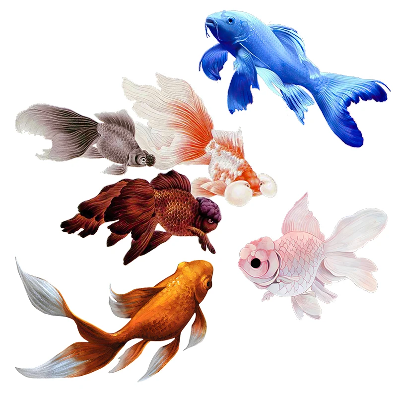 Three Ratels QCF52 Hand painted watercolor lovely little goldfish wall sticker art for home decoration