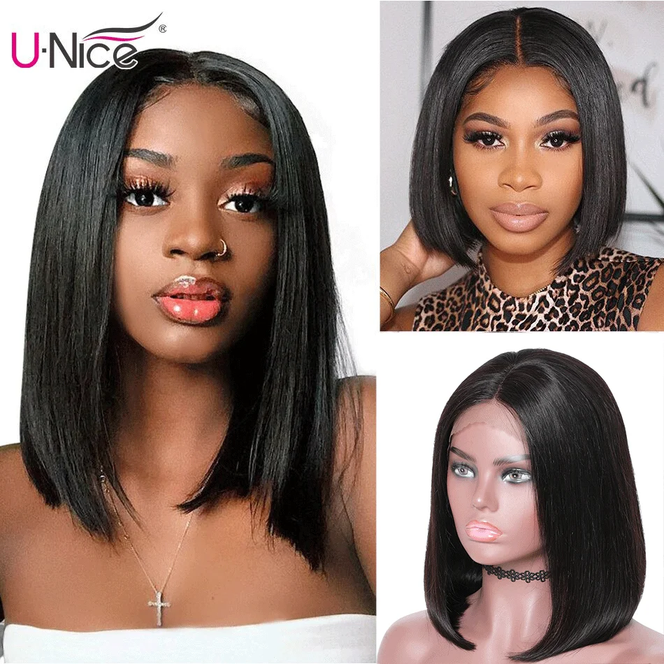 Unice Hair Blunt Cut Bob Wig Brazilian Straight Lace Frontal Wig Human Hair Bob Wigs For Black Women Virgin 13*4 Frontal Wig