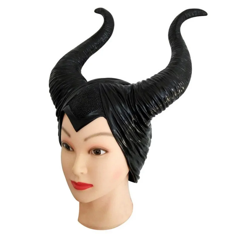 4 Colors Cosplay Maleficent Witch Horns Hat Headwear Mask Headgear Helmet Party Black Queen Adult Women Halloween Party Costume