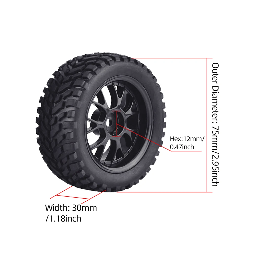 88/75mm Off Road Buggy Tires Wheel 12mm Hex Hubs for Wltoys 144001 1/14 1/16 1/10 Axial Scx10 Traxxas Trx-4 Tamiya RC Racing Car