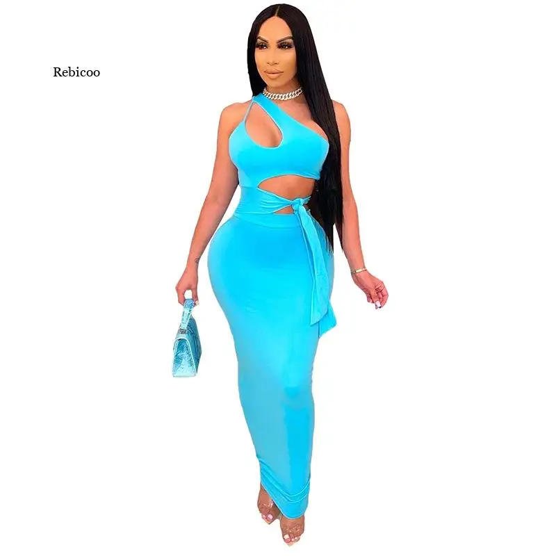 

Ladies Sexy Asymmetric Cut Out Maxi Dresses Women Summer Party Dress Sleeveless Bodycon Dress