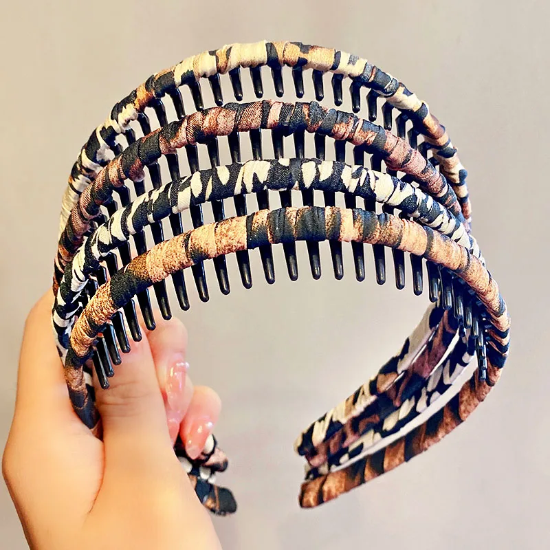 New Women Elegant Print Leopard Toothed Vintage Hairbands Bangs Broken Hair Finishing Wash Headband Fashion Hair Accessories