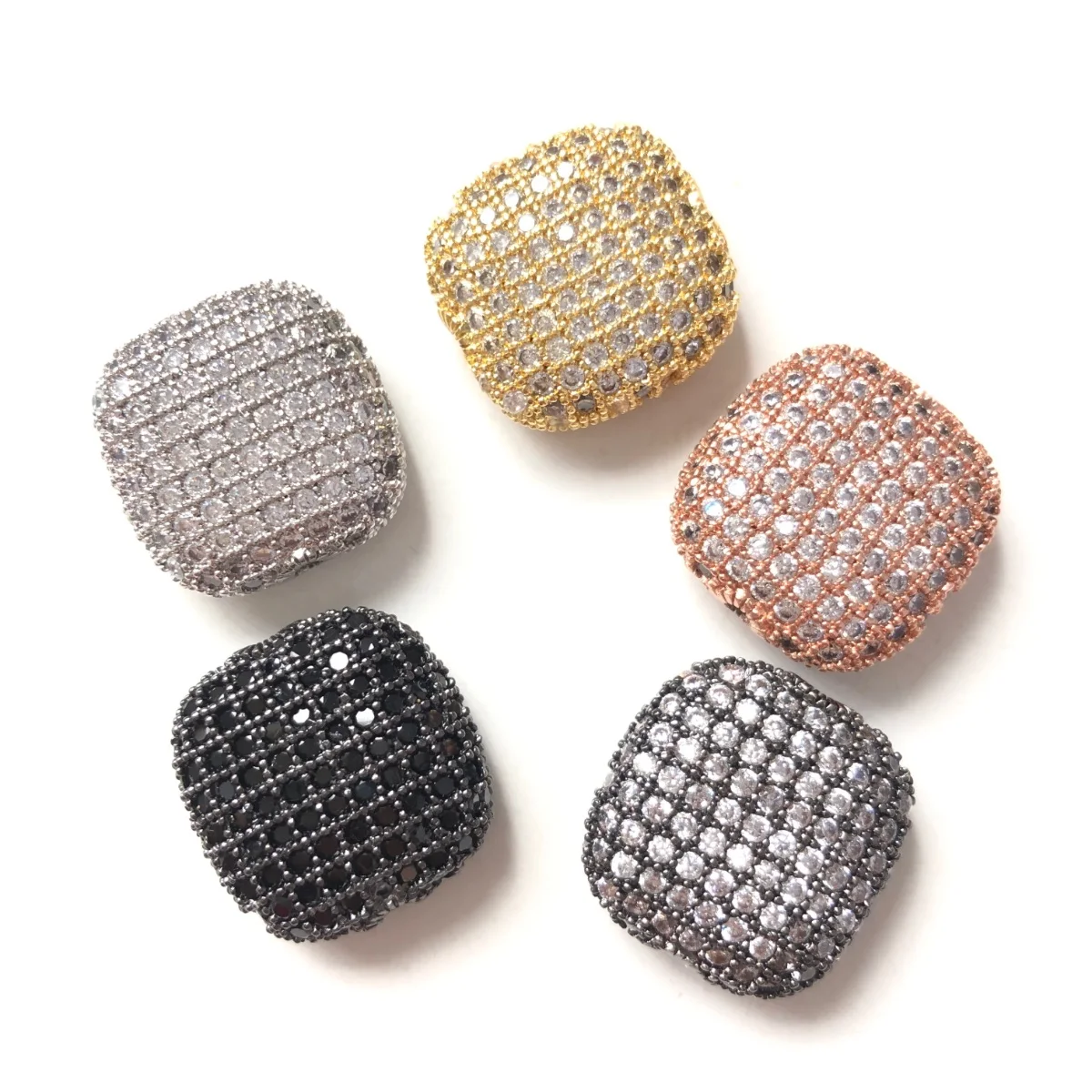 

5pcs Big Size Zirconia Paved Square Spacer Beads Centerpiece for Women Jewelry Bracelet Making Bling Gold-Plated Waist Accessory