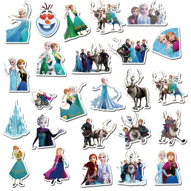 Adesivos impermeáveis para bagagem e laptop, adesivos bonitos, série dos desenhos animados, elsa, anna, disney, graffiti, 100pcs