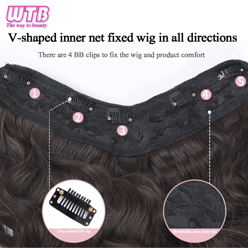 WTB Synthetic Long Curly 5 Clips in One Piece Hair Extension Natural Hair for Women Two Style Invisible Fluffy False Hair Pieces