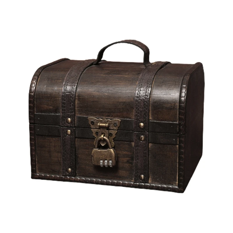 2024 New Wooden Pirate Jewelry Storage Box Vintage Treasure Chest for Wooden Organizer