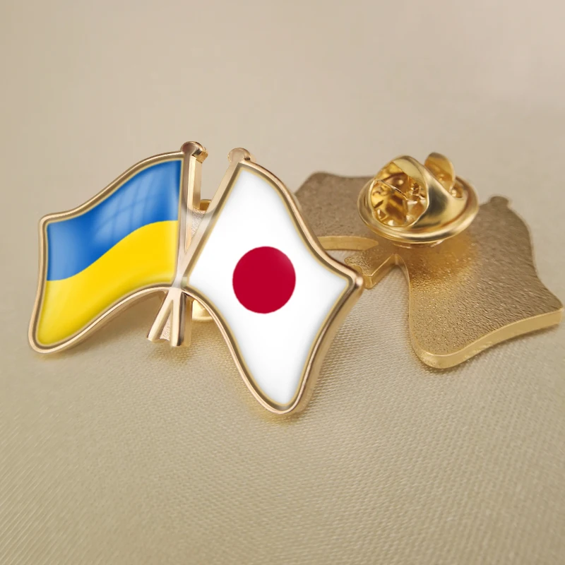 

Ukraine and Japan Crossed Double Friendship Flags Lapel Pins Brooch Badges