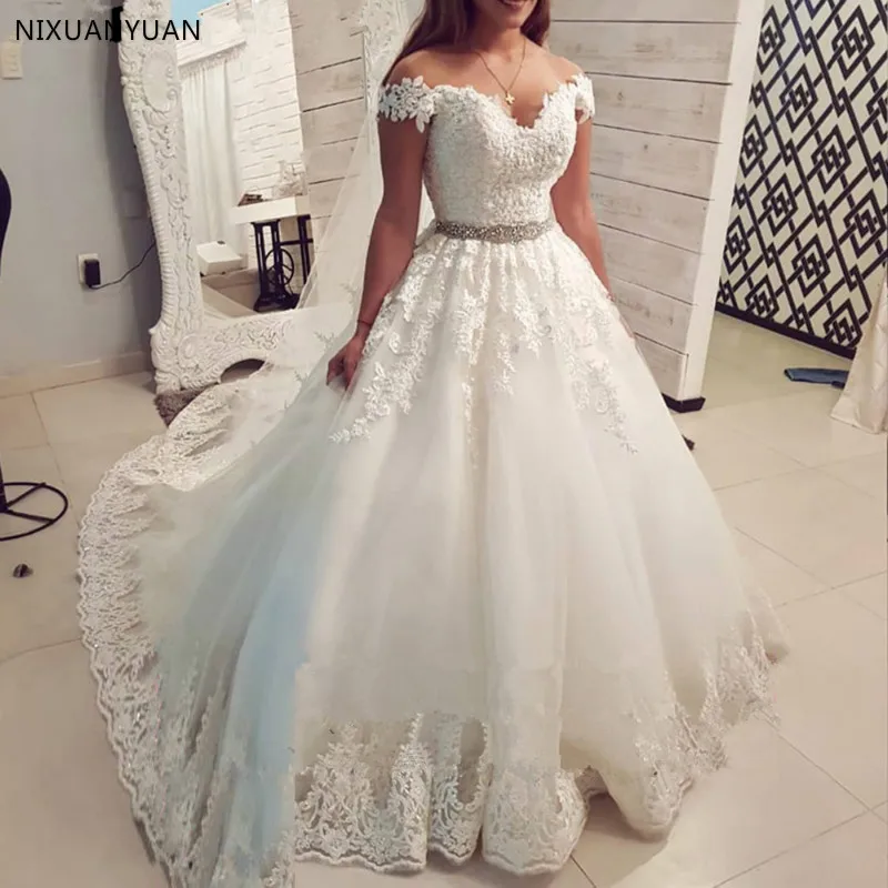 المملكة العربية السعودية قبالة الكتف خمر الدانتيل فستان الزفاف 2022 الكرة ثوب الحبيب زي العرائس Vestido De Noiva Novias Vestidos