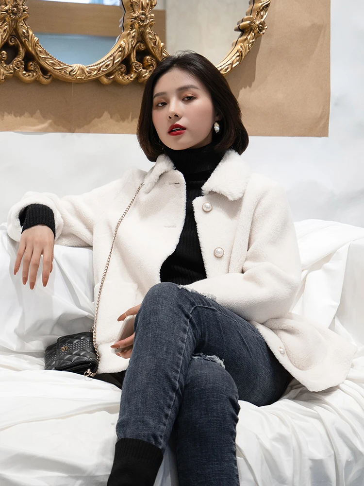 Real Fur Coat Female Sheep Shearling Jacket Winter Coat Women Real Wool Coats Korean Short Jacket Manteau Femme MY4582