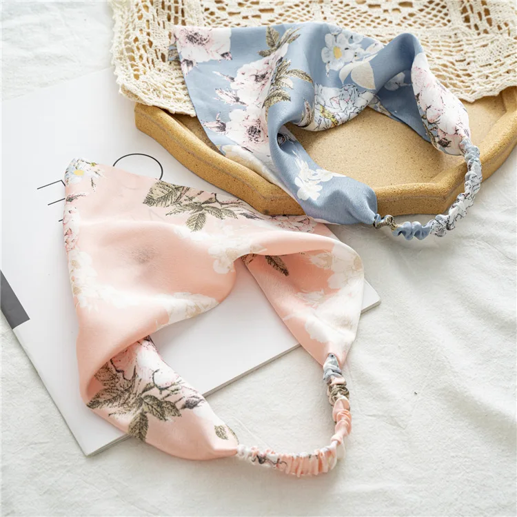 Women Elastic Floral Hair Scarf Headband Triangle Head Kerchief Head Scarf Silk Like Satin / Cotton Blend Fabric Hair Bandanas