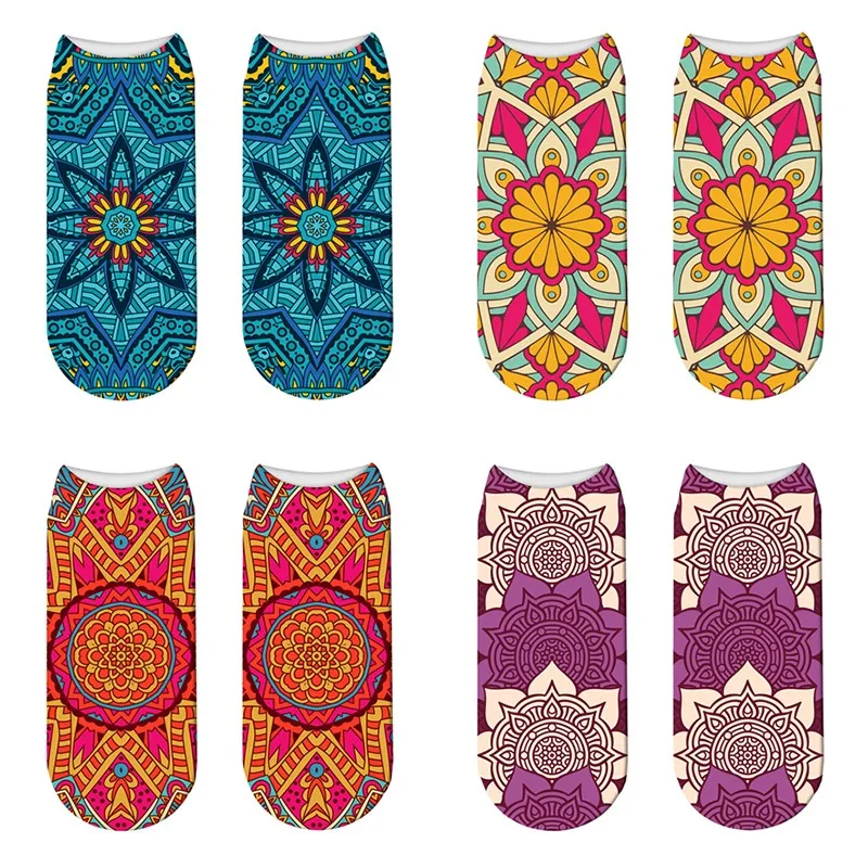 

Новые женские носки с 3D-принтом, забавные весенне-летние и осенние короткие носки с мандалой, хлопковые носки до щиколотки для девочек с милыми рисунками