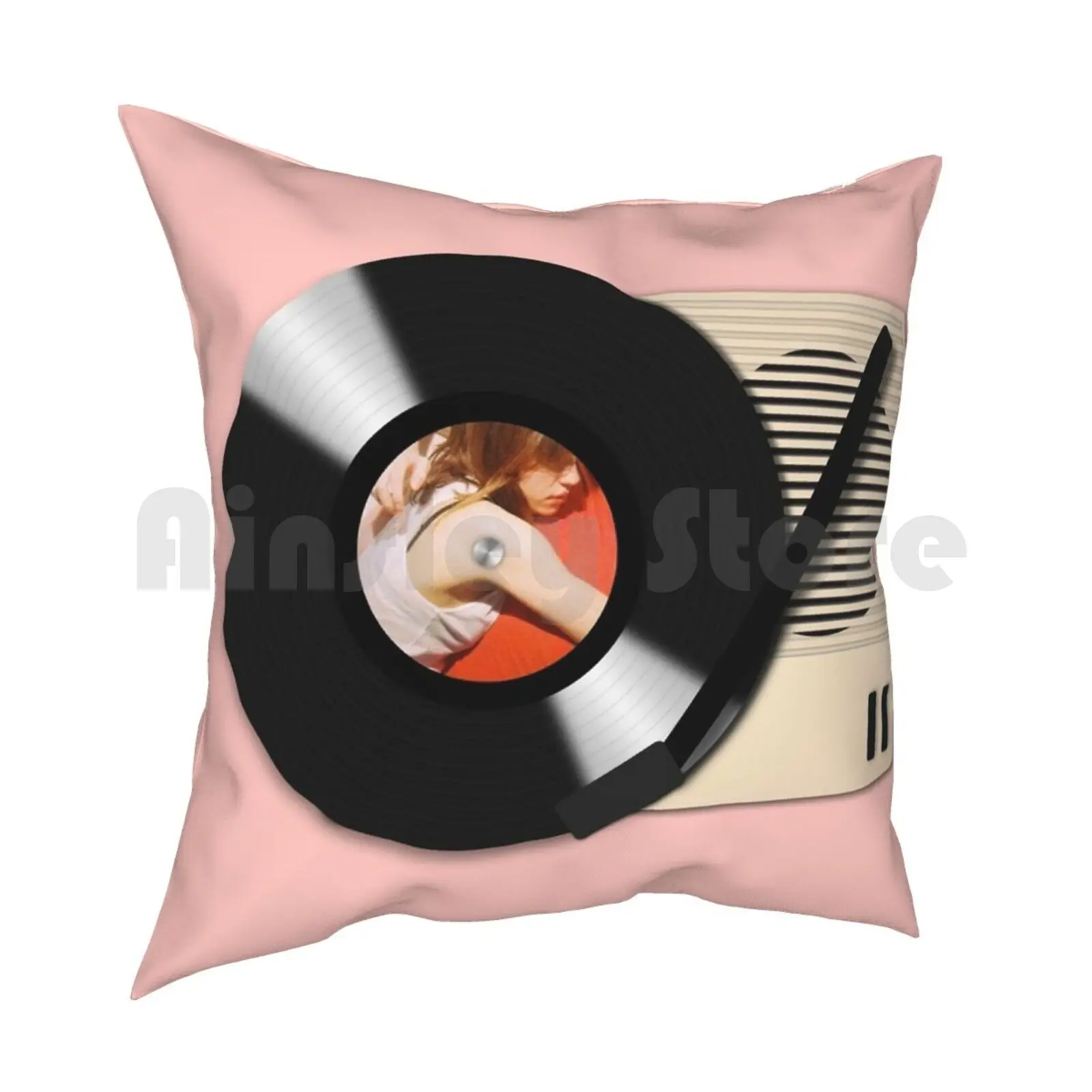 Vinyl Records Player Pillow Case Printed Home Soft DIY Pillow cover Vinyl Music Hipster Retro Player Sketch Pink