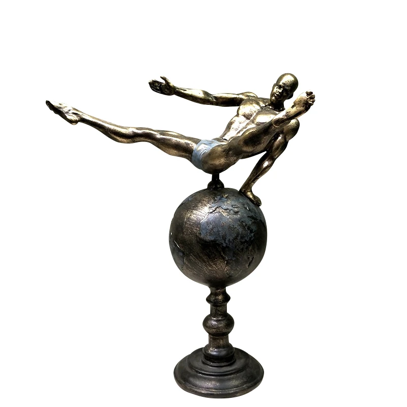 

Creative Men's Gymnastics Sculpture Resin Gymnast Statue Sports Figure Trophy Souvenir Globe Decor Ornament Championship Present