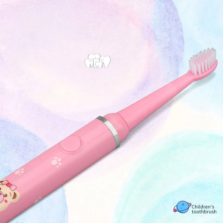 Rechargeable Electric Power Toothbrush for Kids, with 2 Replacement Brush Heads, 3 Modes, IPX7 Waterproof, Pink, Blue