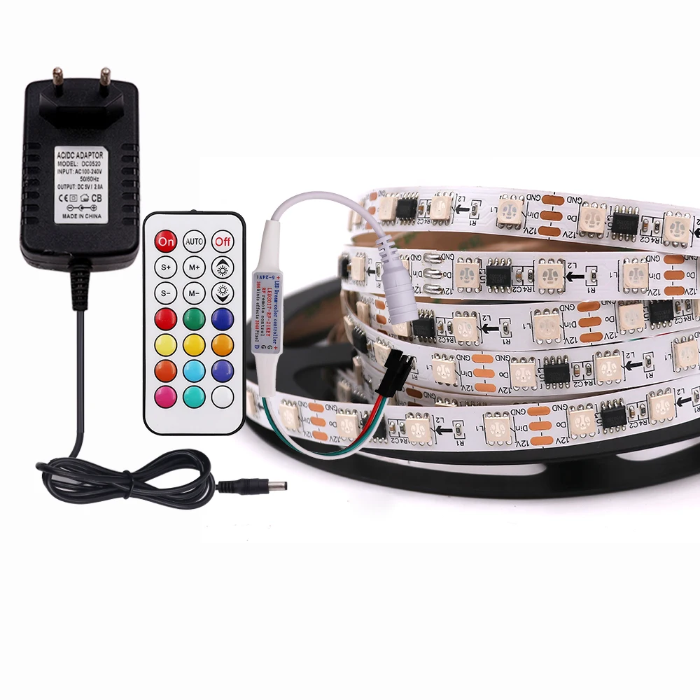 

WS2811 RGB светодиодный ленточный светильник 12 в 5050 30/60 светодиодная Адресуемая Пиксельная лента Гибкая цифровая светодиодная лента пульт дистанционного управления EU Power Set