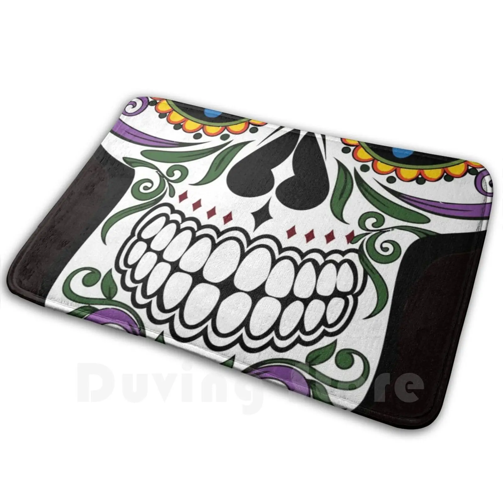 Abstract Skull With Red Roses And Freaky Carpet Mat Rug Cushion Soft Non-Slip Skull Halloween 2020 Zombie Motorcycle Bobber