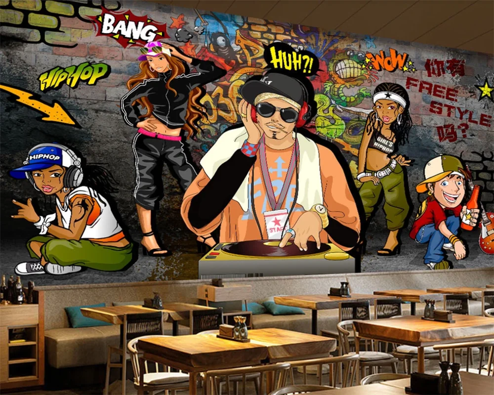 

Custom 3D wallpaper mural retro nostalgic graffiti music bar background wall