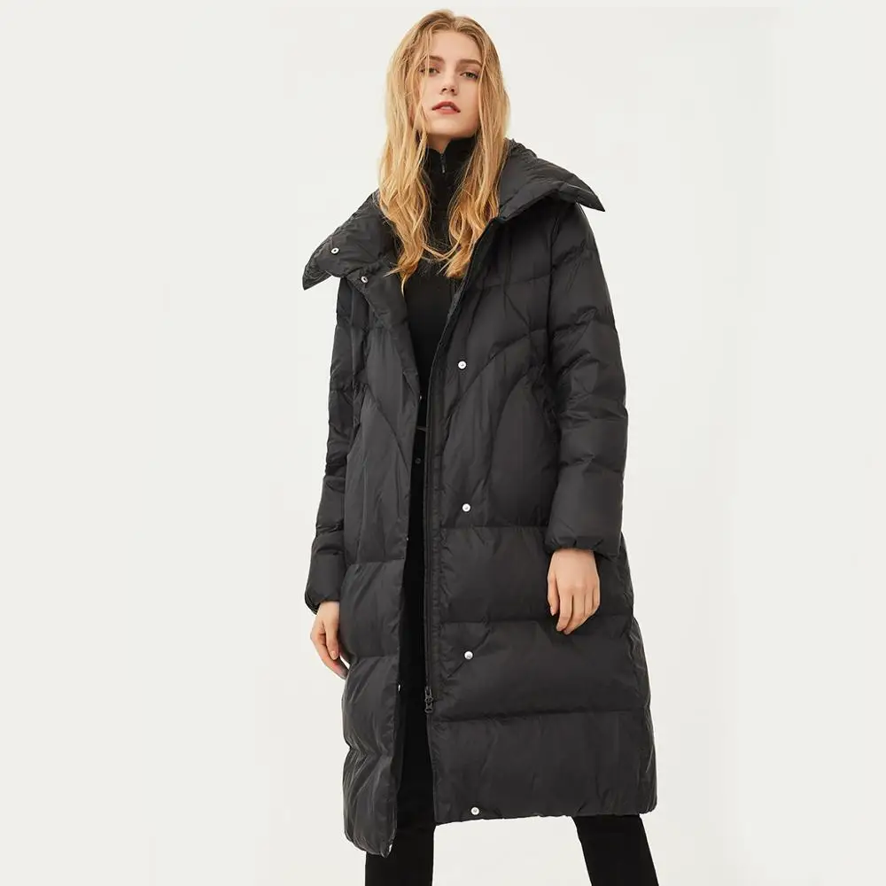 

Winter over the knee stand collar bread style thicker warm duck down parkas female oversized fluffy duck down coat F270