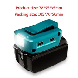 14.4V/18V Li-on Battery Dual USB Port with LED Light Spotlight Outdoor Flashlight for Makita Batteries