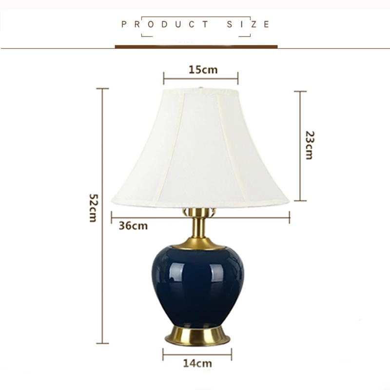 OURFENG Modern Table Lamp Ceramic LED Decorative Brass Bedside Desk Light  For Home Study Foyer Office Bed Room