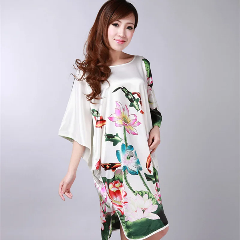 Lady Bat Sleeve Kimono Bathrobe Gown Print Floral Sleepwear Soft Intimate Lingerie Nightgown Lougne Nightdress