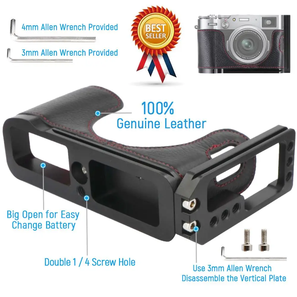 Camera Echt Lederen Half Case Beschermende Tas + Quick Release L Plate Bracket Voor Fujifilm X100V