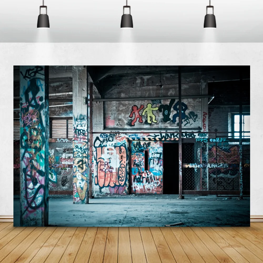 

Laeacco Grunge Graffiti Deserted Room Interior Photography Backgrounds Brick Cement Wall Photographic Backdrops For Photo Studio