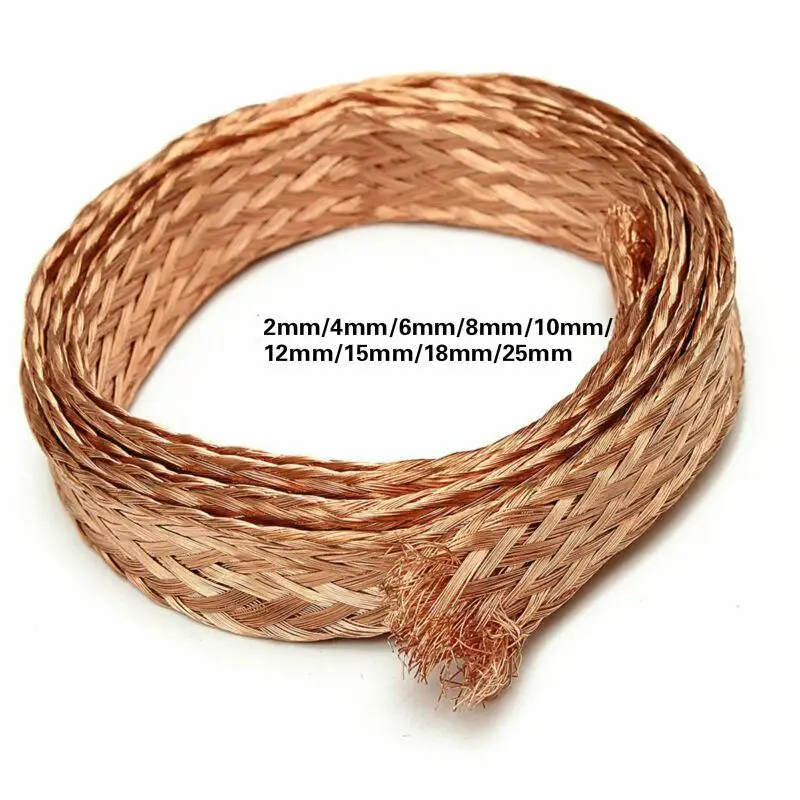 1M 5M 10M Pure Copper Braid Knitted Mesh Anti-interference 4mm/6mm/8mm/12mm/14mm/18mm/25mm Lead Wire Flexibility Cable Flat