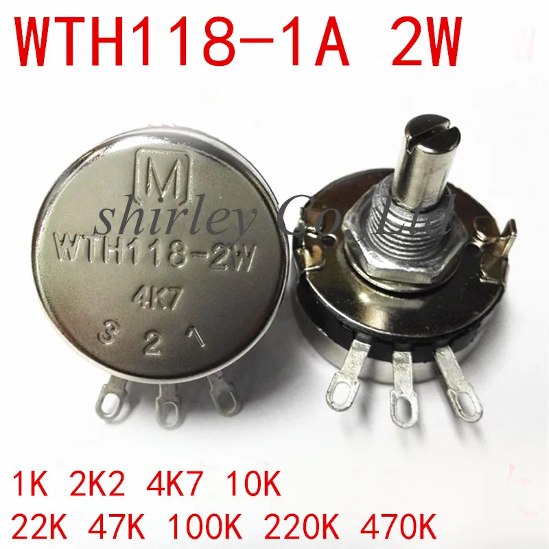 100% new WTH118-1A 2W 1K 2K2 4K7 10K 22K 47K 100K 220K 470K 1M ohm Rotary Taper Potentiometer switch 10PCS