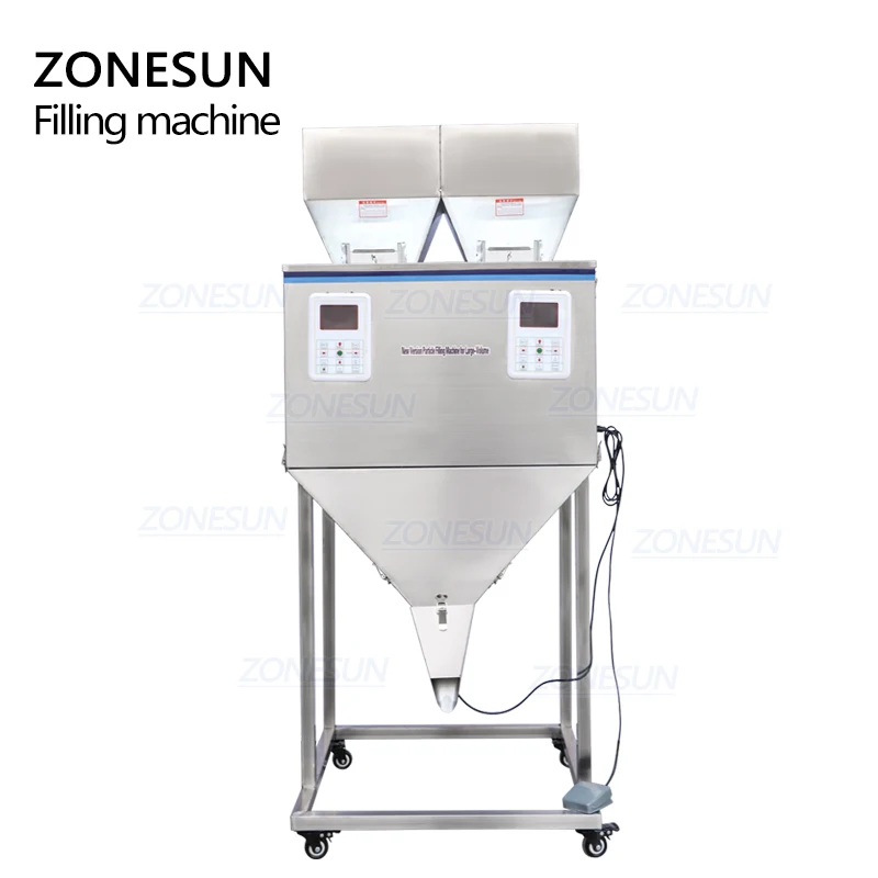 ZONESUN Bubuk Biji Kopi Kantong Sachet Oatmeal Mesin Pengisi Berat Badan Getaran dengan Gerbong Ganda