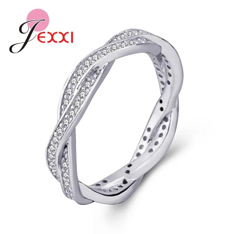 Fashion Elegant Crystal Wedding Rings For Women Female Classic 925 Sterling Silver Twist Bridal Rings Gifts Jewerly Accessories