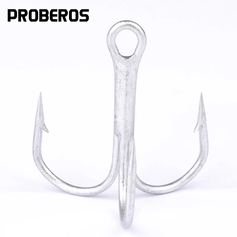 PROBEROS Fishing Hook Treble Hooks 100PCMatte Tin Color Fishing Tackle 12#-3/0# High Carbon Steel Treble Hook