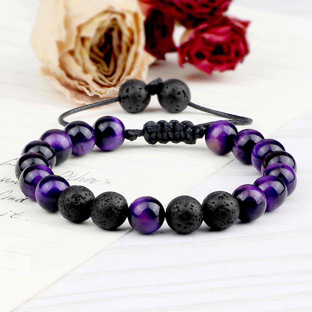 Di alta qualità viola occhio di tigre Lava perline braccialetto donne pietra naturale guarigione Buddha braccialetti regolabili regalo gioielli per