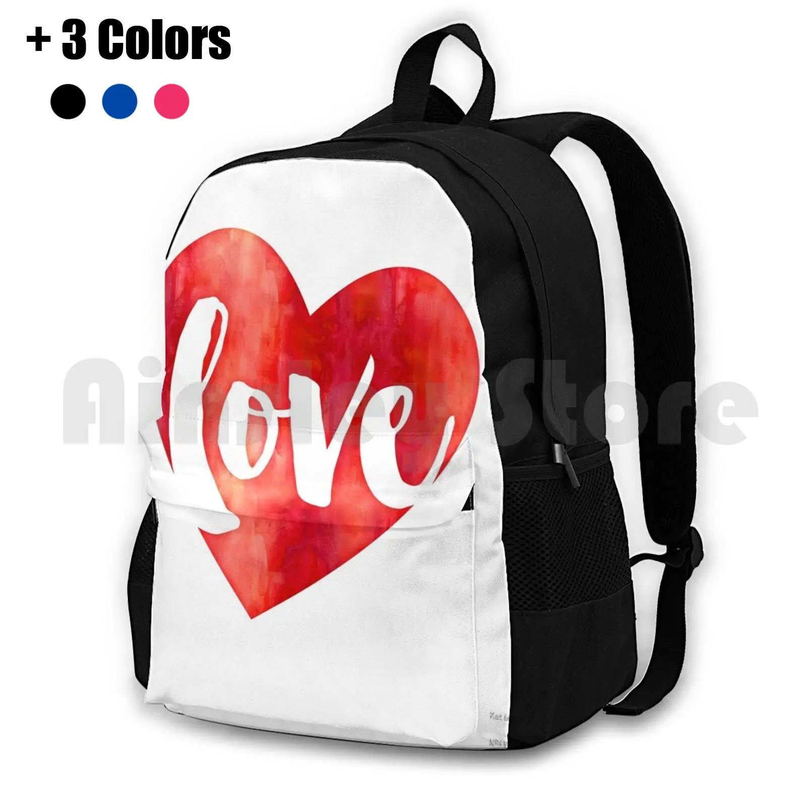 Watercolour Love Heart Modern Brush Script Typography Outdoor Hiking Backpack Waterproof Camping Travel Simple Modern Trendy