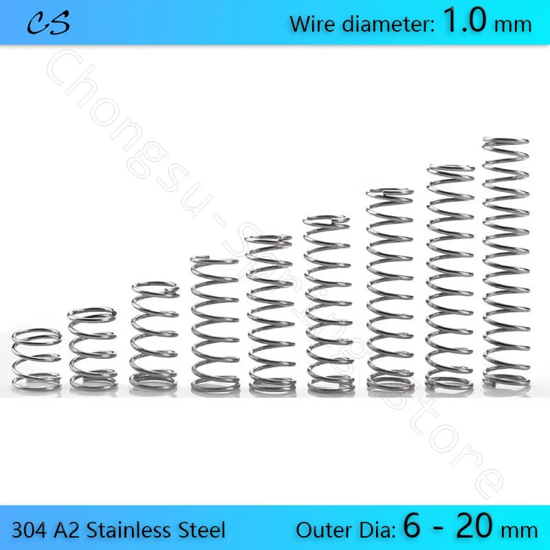 

5Pcs 1.0mm Compression Spring 304 A2 Stainless Springs Wire Dia 1.0mm Outer Dia 6 7 8 9 10 11 12 13 14 15 - 20mm Length 10-50mm