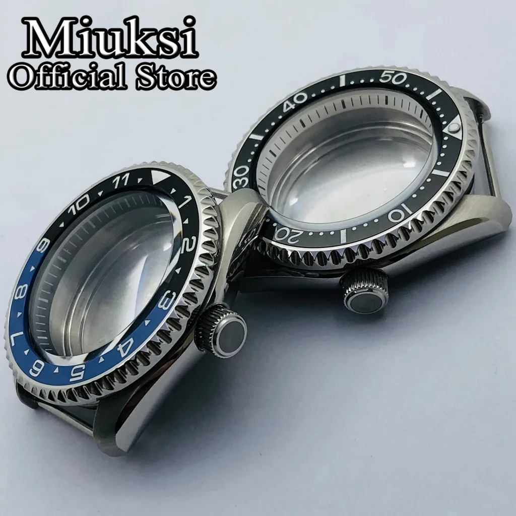 Miuksi 42mm silver watch case dome sapphire glass ceramic bezel fit NH35 NH36 movement