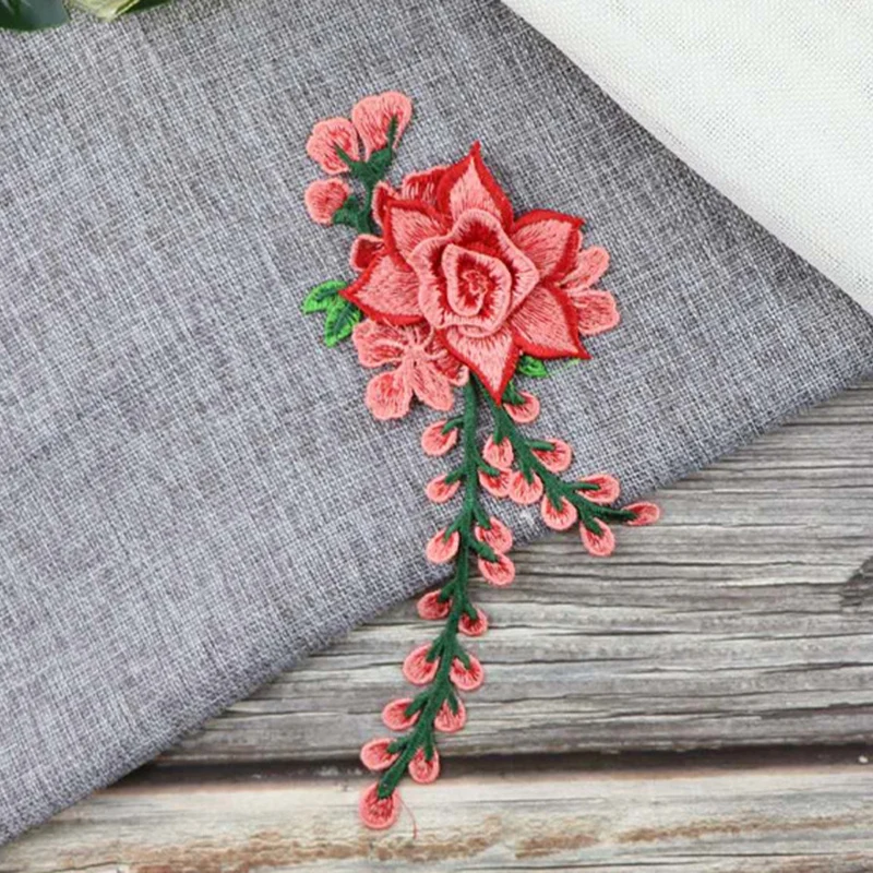 Jeans Flower Sew On Patch Embroidery Fabric Applique T-Shirt Qipao Dress Bags Supply DIY Garment Accessories 10*24cm