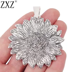 ZXZ 2pcs Large Sunflower Flower Charms Pendants for Necklace Jewelry Making Findings 69x56mm