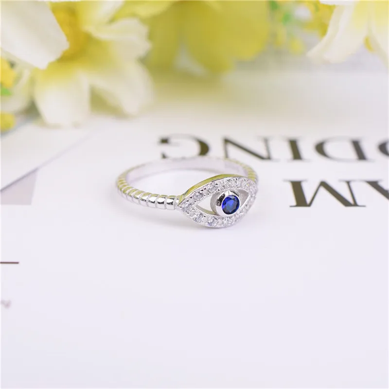 Classic Brand Hollow out Hoop Sparkling Blue Sapphire Eye Ring Jewelry Real Solid 925 Sterling Silver Midi Rings for Women girl