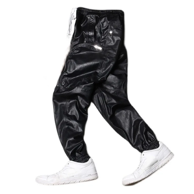 Black High Street Biker Pants Korean Style Spring Autumn New Classic Vintage Mens Solid Fashion Casual Pants Concise