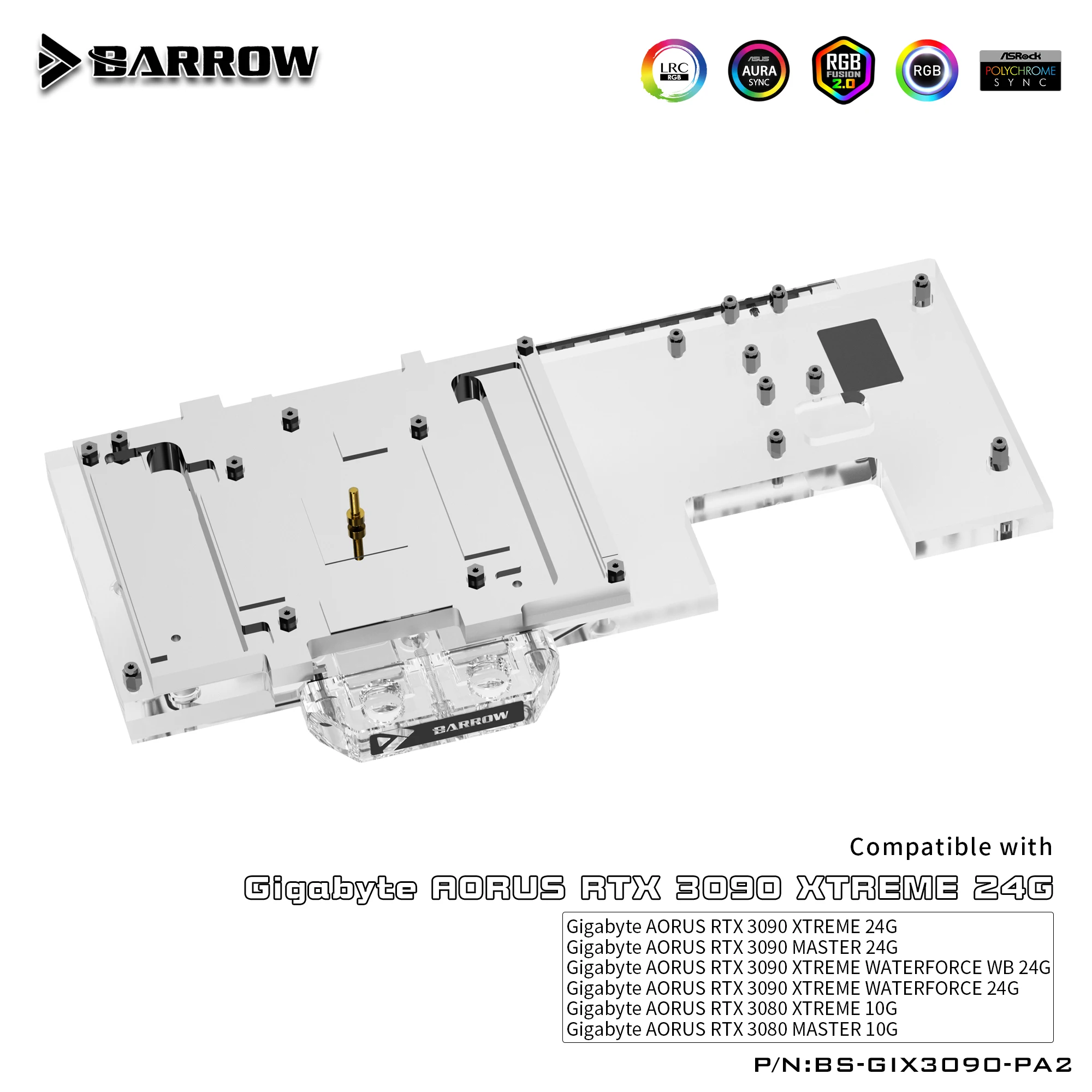 Barrow 3090 GPU Custom Water Cooling Block For Gigabyte AORUS RTX 3090 3080 XTREME Full Cover With Backplane , BS-GIX3090-PA2 B