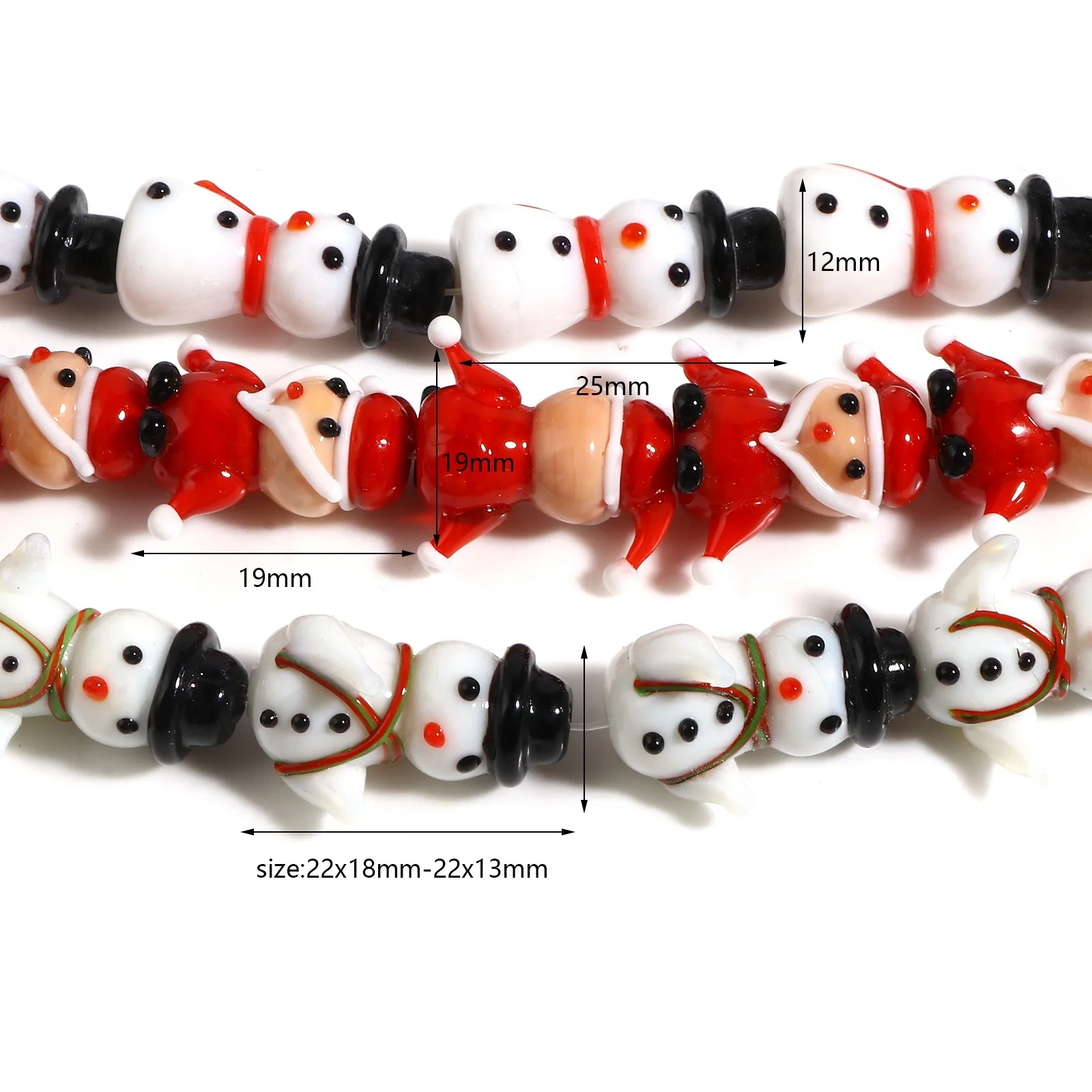 2pcs Lampwork Glass Beads Christmas Snowman Santa Claus Red Black White Loose Spacer Beads Diy Making Necklace Women Jewelry