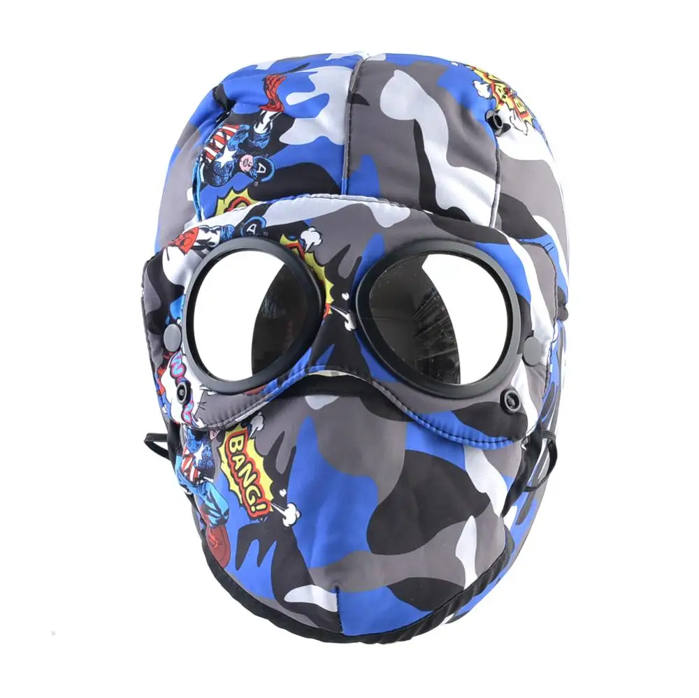 Winter Bomber Hats Boys Girls Warm Outdoor Thick Hats With EarFlaps Kids Windshield Trapper Masks Hat Children Russian Snow Hat