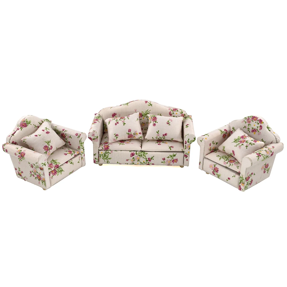 1/12 Poppenhuis Miniatuur Accessoires Mini Rose Sofa Set Met Kussen Simulatie Meubels Speelgoed Voor Poppenhuis Decoratie