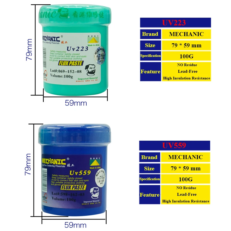 Imagem -02 - Fluxo de Pasta de Solda sem Chumbo Mecânico Uv559 Uv223 Fluxo de Solda sem Limpeza de Graxa de Solda Bga Ferramentas de Reparo Pcb