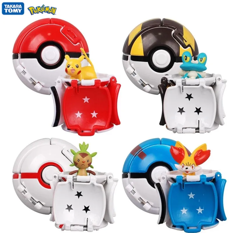 4Pcs/Set TOMY Pokemon Elf Ball Pikachu Pokeball Pocket Monster Variant Toy Action Figure Model Toys Kids Game Cosplay Toy Gift