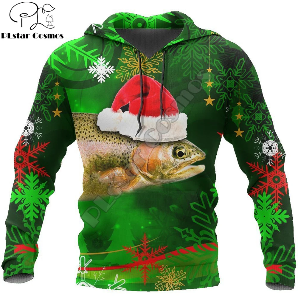 

Fishing Fashion Autumn Hoodies Trout Fish Ugly Santa hats 3D Printed Mens Sweatshirt Unisex Zip Pullover Casual Jacket DW0196