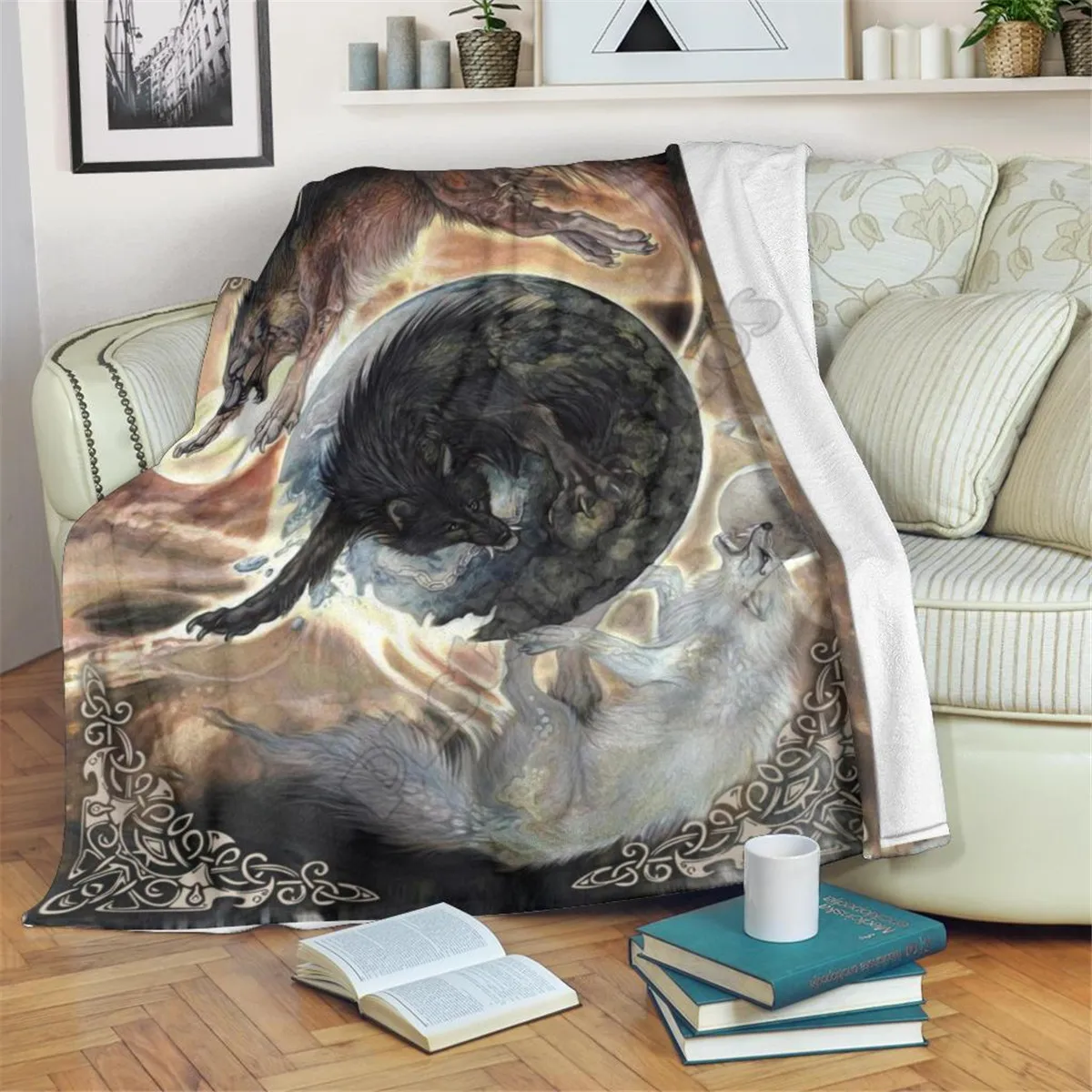 Viking Tattoo Wolf 3D printed Sherpa Blanket on Bed Home Textiles Dreamlike HOME ACCESSORIES